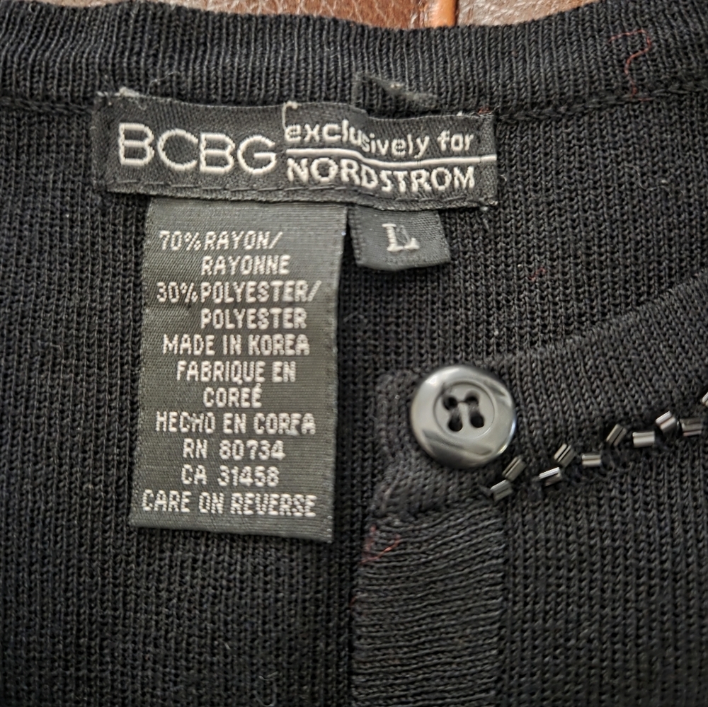 BCBG Nordstrom Exclusive Black Knit Beaded Cardigan Size Large - Picture 3 of 11